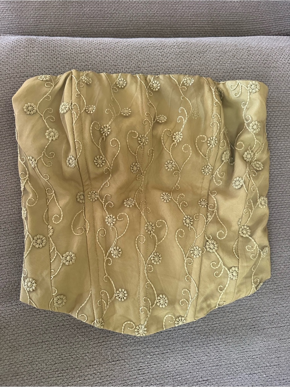 Princess Polly Strapless Floral Embroidered Bustier Top in Green